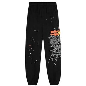 Black Spider Web Joggers with Orange Accents